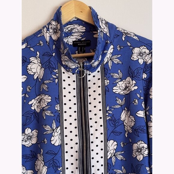 Susan Graver Womens Floral Jacket Size Small Blue Cottagecore Lightweight Casual - Picture 5 of 10